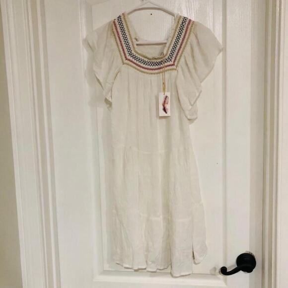 NWT Womens Jessica Simpson White Embroidered Peasant Dress Size Small HAS A TEAR - Picture 2 of 11